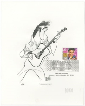 Hirschfeld Elvis Signed Litho January 1993 w/ 29 Cent Stamp